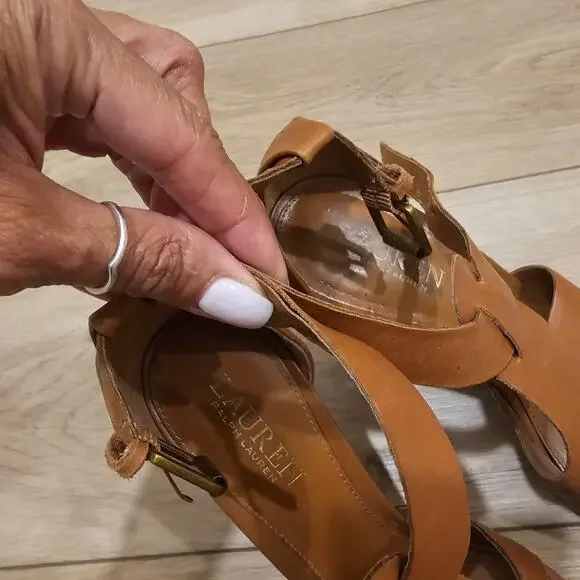 Lauren by Ralph Lauren Women's Beth Brown Leather Heels Size 9 - Picture 6 of 8